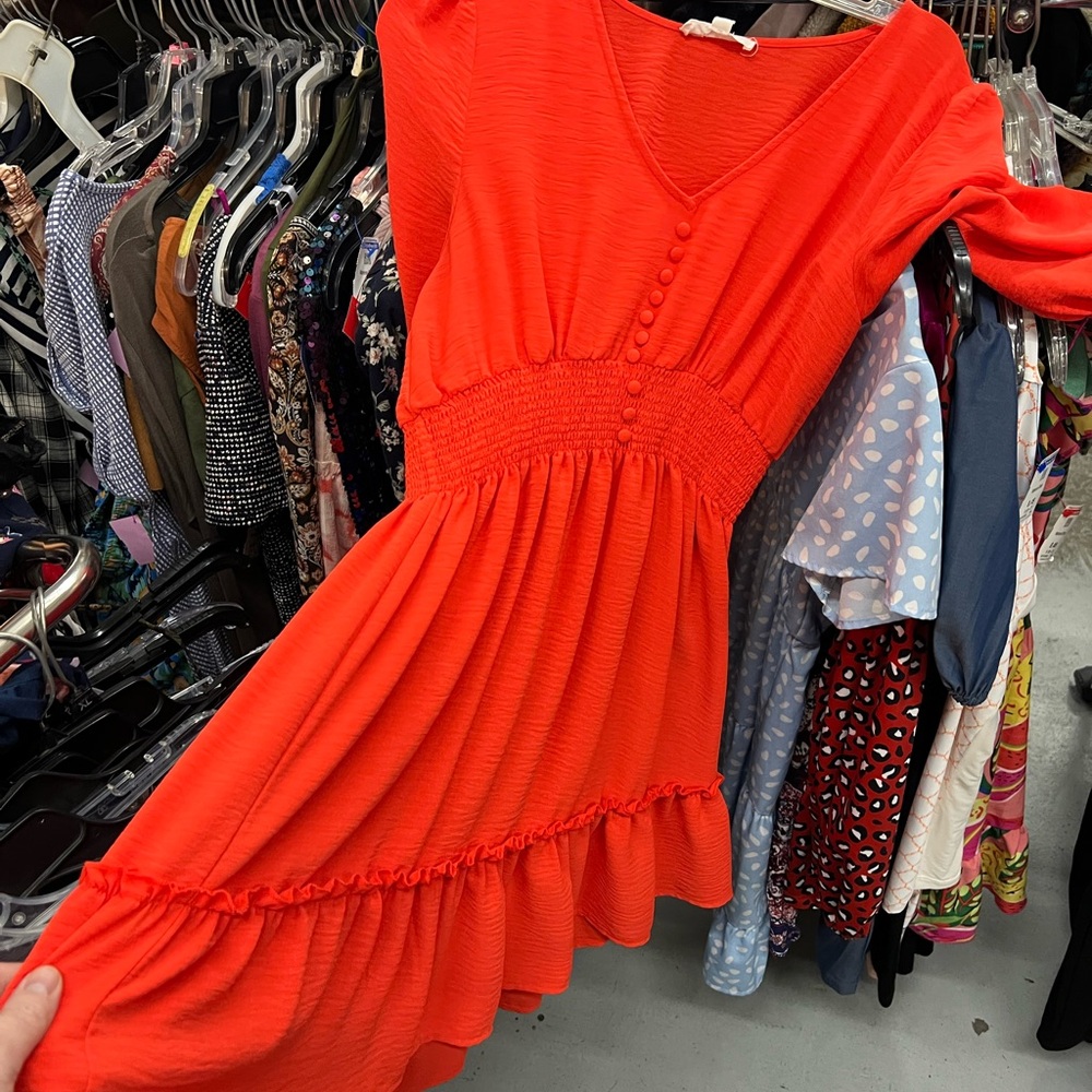 Zoey & Leela Orange V-Neck Dress